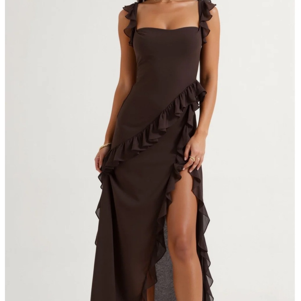 NWOT Madi Formal Elegant Brown Ruffle Dress Large